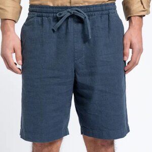 SMF Navy Linen Blend Drawstring Shorts